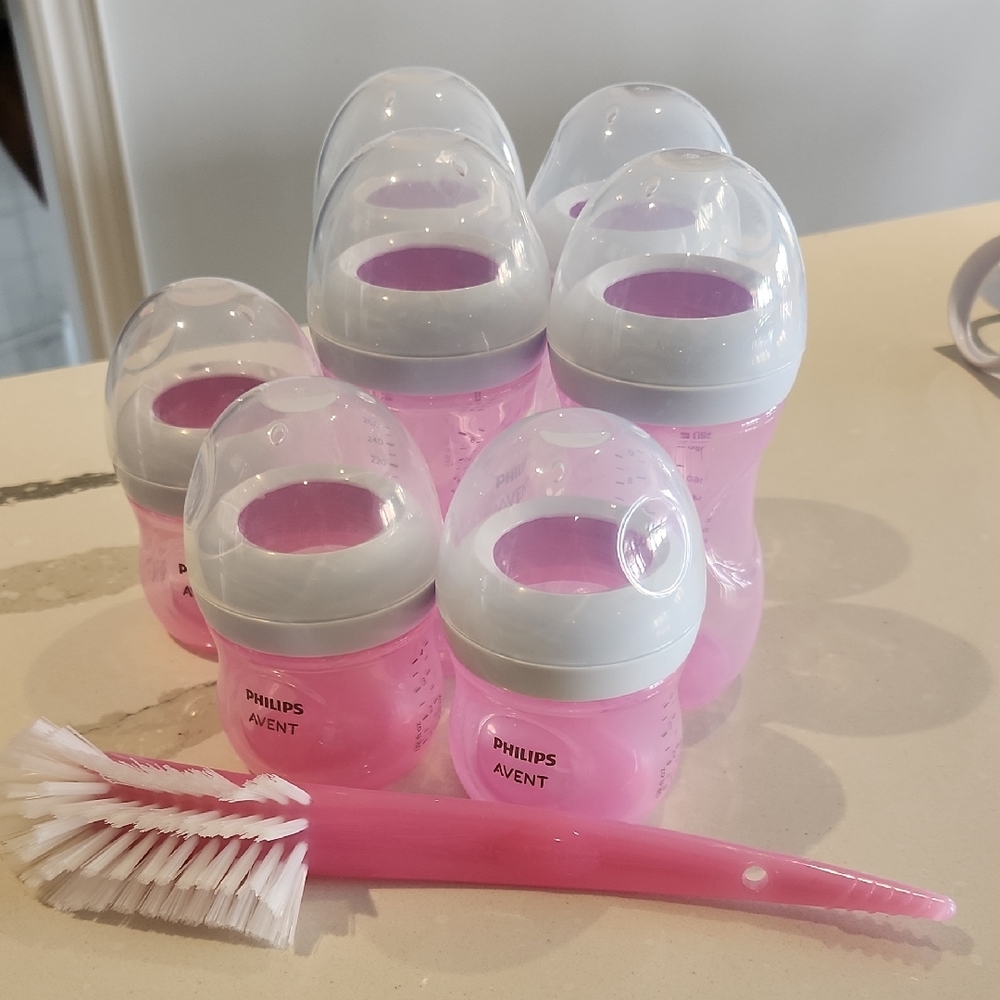 Pink Baby Bottles Set With Brush